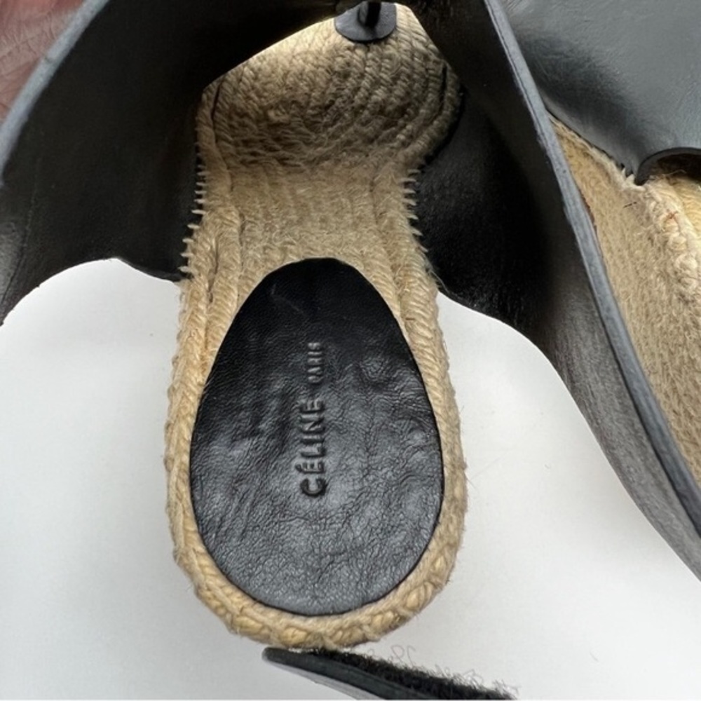 Celine Phoebe black leather espadrilles wedge sandals 11 - Picture 13 of 16